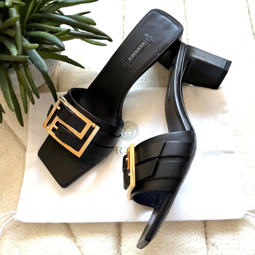 Versace Greta Gold Buckle Empire Heeled Sandals - Picture 6 of 12